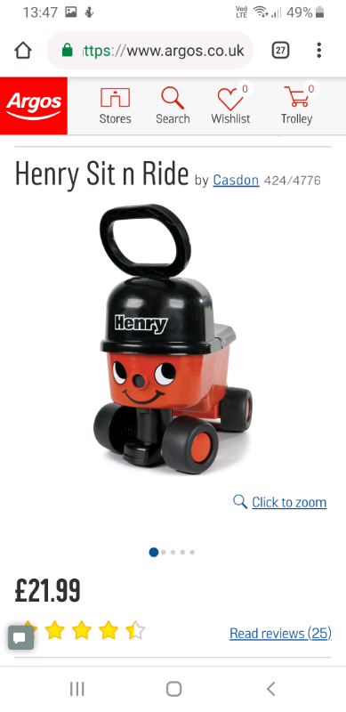 ride on henry hoover argos